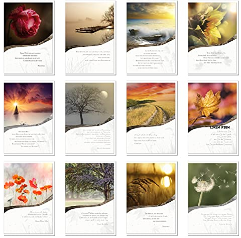 metALUm 12 einzigartige Trauerkarten Beileidskarten Kondolenzkarten im Set