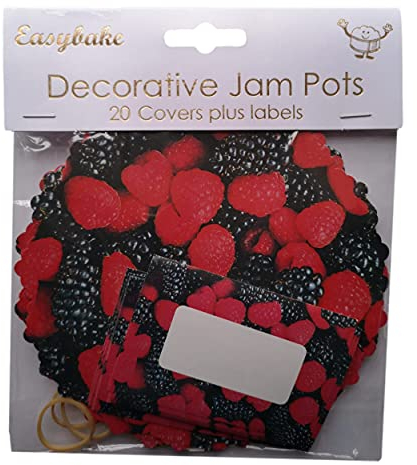 20 Mixed Berries Jam Pot Covers, Wax Discs, Rubber Bands and Self-Adhesive Labels
