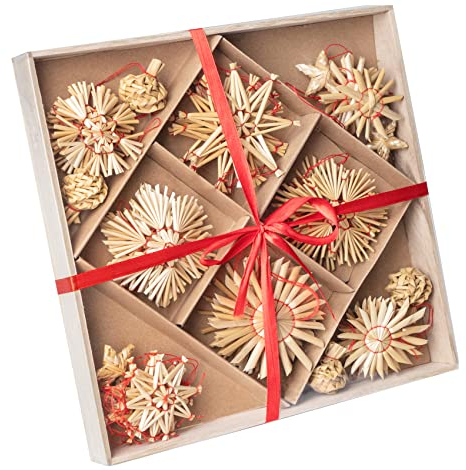 Colgante de Paja, ilauke 40 Colgantes de Estrellas de Paja, Estrellas Grandes de Paja, Colgante de Árbol de Navidad de Material Natural, Estrellas de Paja para Decoración de Fiesta en Casa (5/6/8CM)