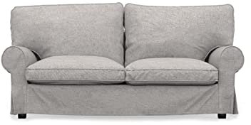 COMFORTLY Ersatzbezug für 2-Sitzer, handgefertigt, kompatibel mit EKTORP Schlafsofa – nur Bezüge (Leinenmischung, grau-beige)