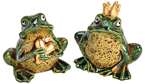 G. Wurm Deko Frösche aus Keramik in Grün, 2er Set, 10x11x8 cm