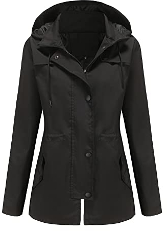 YUNCLOS Femme Blouson Veste de Pluie Mi-Long Imperméable Léger et Respirant Veste à Capuche Coupe-Vent d'Extérieur