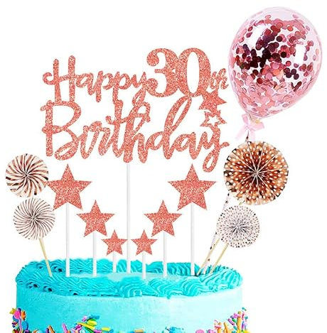 Personalised Happy 30th Birthday Cake Toppers Rose Gold for Women,Her,Lady,Happy Birthday Sign for Cake,12p Glitter Cupcake Topper Cake Topper 30th Birthday Cake Decorations for 30th Birthday Party