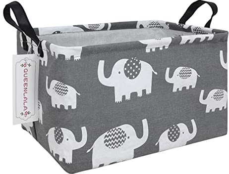QUEENLALA Rechteckiger Wäschekorb/faltbarer Wäschekorb für Kinderzimmer, zum Organisieren/Aufbewahren, Körbe/Kinderspielzeug, Büro, Schlafzimmer/Spielzeug, Schrankregal, Körbe (Rec-Elefant)