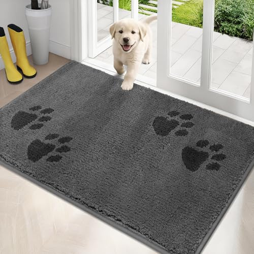 PURRUGS Dirt Trapping Door Mat Indoor Entrance, 34 x 59, Grey | Machine Washable, Non-Slip, Waterproof TPR Backing, Super Absorbent, Dog Door Mat, Entryway Rug for Muddy Paws and Shoes