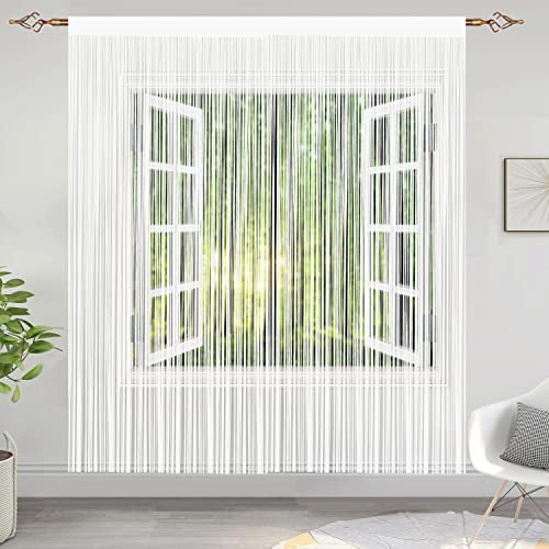 Taiyuhomes String Door Curtains Fly Screen Curtain For Window Decorations Living Room Doorways Crystal Plain Tassel (White2, 90 x 200 cm)