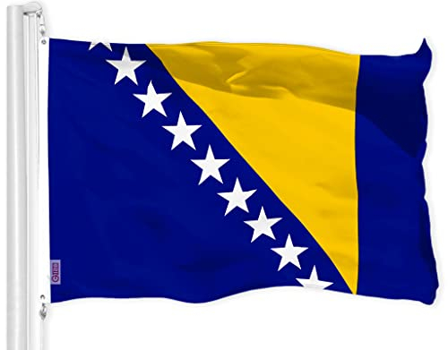 G128 Bosnien und Herzegowina-Flagge,90x150 cm,LiteWeave Pro Serie bedruckt 150D Polyester,Länderflagge, für drinnen und draußen, Messingösen, dicker und langlebiger als 100D 75D Polyester