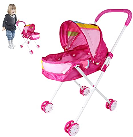 Baby Doll Kinderwagen, Puppenbuggy, Baby Puppenwagen, Abnehmbarer Spielzeug-Kinderwagen Mit Einziehbarem Verdeck Und Weichem Griff, Faltbarer Kinder Spielwagen