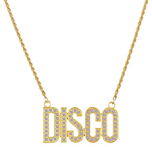 JKJF Disco Zeichen Halskette Hip Hop Goldkette Halsband Disco Anhänger Halskette mit Strass 80er 90er Rapper Goldkette für Männer Frauen Mottoparty Karneval Party Cosplay Zubehör