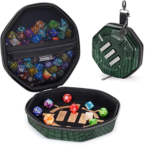 ENHANCE DND-Würfelablage und Würfeletui – Collector's Edition DND-Würfelhalter für bis zu 150 D&D-Würfel mit robustem Äußeren und schützendem Inneren – Würfelrollablage (Drachen Grün)