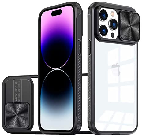 LIUKM Funda para iPhone 14 Pro MAX [Protección de la cámara] Cubierta de cámara Deslizante Proteger PC Anti-Choque Anti-arañazos Carcasa para iPhone 14 Pro MAX - Negro