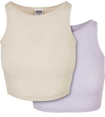 Urban Classics Damen Top Cropped Rib Top 2-Pack, 2er Pack Top für Frauen, kurz geschnitten, Slim Fit, erhältlich in vielen Farben, Größen XS-5XL