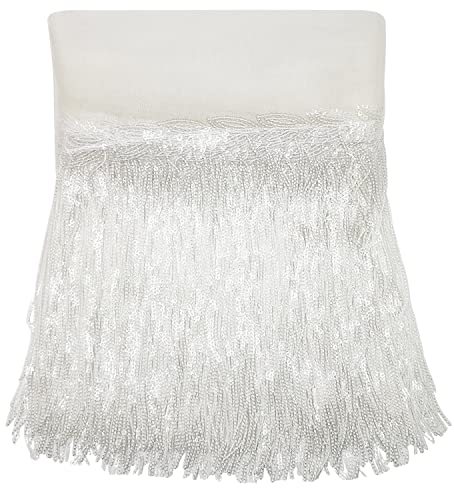 WANYIG 5 Yards Länge 20CM Breite Fransenborte Geschnitten Quaste Seide Pailletten Fransen Quastenbesatz Nähzubehör para Trimmen Apparel/Bühnenkleider/Vorhänge DIY Decoración (Weiß)