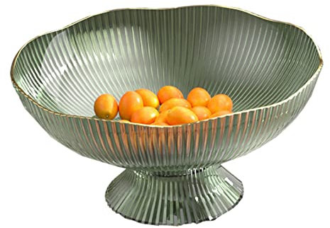 Frutero, de Frutas Cuencos Decorativos con Orificios de Drenaje Base Desmontable Pedestal Frutero para Mesa Encimera Fruteros Decorativos para el hogar (Verde)