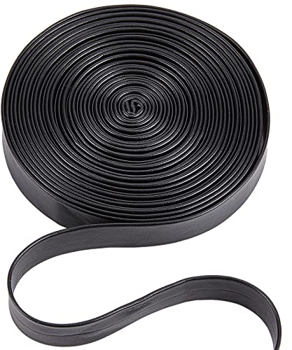 GORGECRAFT 5m Umklappbare Lederstreifen Kunstlederband 15mm Breit Lederbesatzband Schwarzes Genarbtes Litschi-Imitat Aus Flachem Leder Kordelschnur Für Heimwerker Nähen Nähen Schmuckherstellung