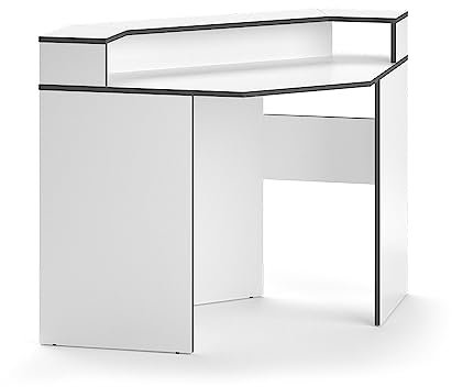 Vicco Gaming Tisch Kron, Weiß/Grau, 90 x 90 cm Eckform