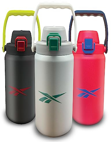 Reebok Stainless Steel Water Bottle For Camping - Insulated Water Bottle 32 oz - Double Wall Vacuum Insulated Camping Water Bottle, BPA Free (Grey)