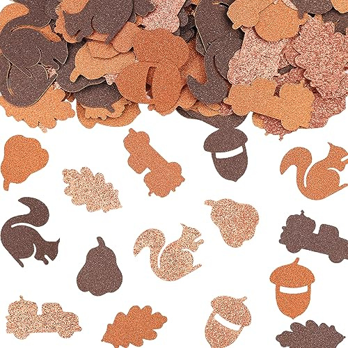 Lot de 200 confettis d'automne pour table, orange, marron, or rose, décoration de table pour la maison, écureuil, feuilles de citrouille, camion, travaux manuels, décoration de table pour Thanksgiving