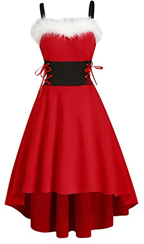 Robe Noël Femme Grande Taille Robe De Noel Femme Chic et Elegante Robe De Mère Noël Vintage rétro année 50s pin-up Rockabilly Swing à Pois Robe de Soirée Chic Costume Père Noël Grande Taille
