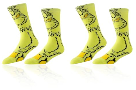 NAUZE 2 Pairs Cartoon Christmas Film Crew Socks Novelty Funny G-rinch Socks for Home Socks Christmas Decorations Gifts