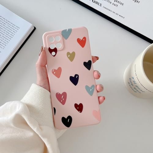 ZUKKASHAN Compatible with Samsung Galaxy A12 / M12, Soft Silicone TPU Shockproof Protective Case Cute Hearts Pattern Girls Women Back Phone Cover (Pink, A12)