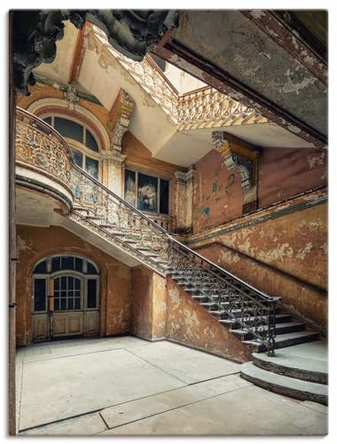 ARTLAND Wanddeko Leinwand Bilder Wandbild 45x60 cm Architektur Ruinen Treppenhaus Treppe Ornamente Licht Lost Places U4YC
