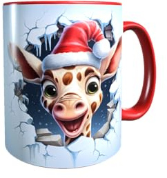 Druck-66 Weihnachtstasse Giraffe Weihnachtsgiraffe 3D Keramik Tasse Rund