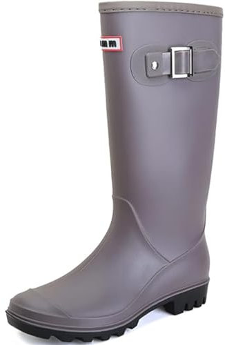 Lvptsh Stivali da Pioggia Donna Stivali Gomma Comode Impermeabile Stivali da Giardino Scarpe Pioggia Antiscivolo Stivaletti Pioggia,Grey,EU40