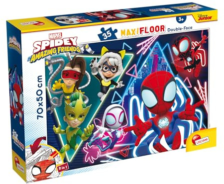 Lisciani - MARVEL SPIDEY - Maxi-Bodenpuzzle - 35 Teile - Für Kinder ab 3 Jahren - 70x50cm - Großes doppelseitiges Puzzle zum Ausmalen mit Superhelden - Entwickelt Reflexion und Geschicklichkeit