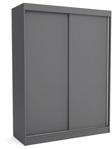 Brent - Kleiderschrank Schiebetüren Emily, 160cm Breit, Schlafzimmerschrank mit 1 Kleiderstange und Einlegeböden für Kleidung, Kleiderschrank Grau