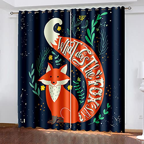 Vorhang Blickdicht Thermovorhang Cartoon-Tierfuchs Muster Gardinen Wohnzimmer Vorhänge Kinderzimmer Geräuschreduzierung Dekoration Für Schlafzimmer Küche Fenster 270X244Cm (Bxh)