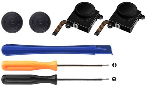 Joystick-Ersatz, Hall-Sensing-Reparatur-Set, Joy Con-Controller-Reparatur-Set für Nintendo Switch, inklusive 2 analogen Joysticks, 2 Thumbsticks, T6/T8-Schraubendreher, Hebelstange