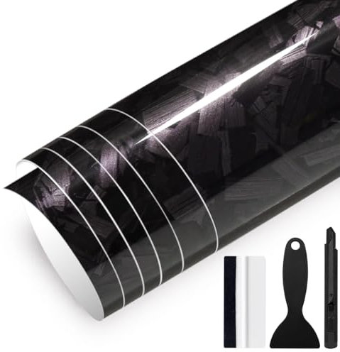 GRTHTATI 150cm x 30cm Forged Carbon Autofolie Selbstklebend Auto Folie Blasenfrei mit Luftkanälen Carbonfolie für Auto & Motorrad (Schwarz Glanz, 30cm x 150cm)
