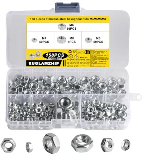 80 Pz Dadi M4 M5 M6 M8 Dadi Esagonali, Dadi Autobloccanti, Dadi di Bloccaggio, Dadi in Acciaio Inossidabile DIN 934 standard A2 V2A, Metrici Dadi di Fissaggio in Acciaio Inox per Bulloni e Viti