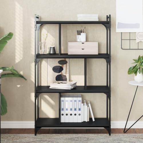 Bulliing Bücherregal 4 Böden Balkon Regal Abstellraum Regal Wohnzimmer Regal Ordnerregal Storage Shelves BüRoregal Schwarz 76x32x123 cm Holzwerkstoff