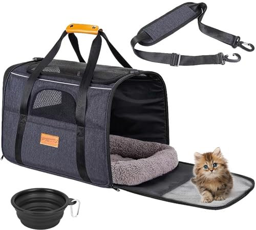 Premium Pet Carrier Travel Bag Foldable Lightweight Cat Carrier Bag Top Opening Dog Carrier Bags with Handles Portable Puppy Carrier with Removable Mat Dog Carry Bag Pet Carriers for Cats and Dogs L