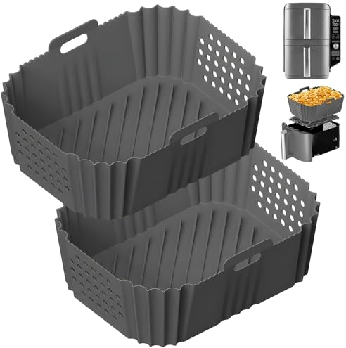 2 PCS Air Fryer Silicone Liner for Ninja Double Stack Sl400UK, Perforated Air Fryer Liners, Reusable Air Fryer Accessories, for Ninja Sl400UK/Af451UK/Af400UK/9.5 L Dual Air Fryers