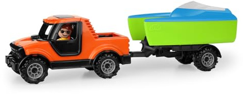 Lena® Set Truckies Pickup mit Boaties Anhänger und Segelboot 35 cm, passend für alle Boaties, Führerhaus zum Öffnen, inkl. Spielfigur, ab 2 Jahren
