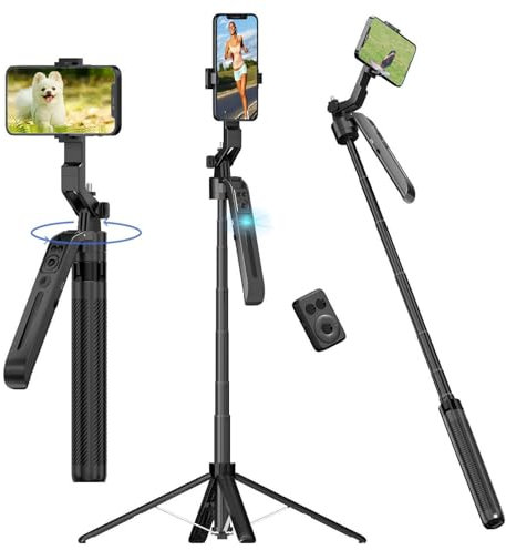 Trípode de palo selfie de seguimiento facial automático para iPhone, rotación de 360°, soporte de trípode para teléfono con control remoto, trípode de cámara de teléfono de 71 pulgadas, soporte para
