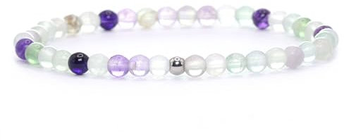 Echtes Regenbogenfluorit Edelstein Armband mit 4mm Perlen - verschiedene Längen - Heilstein Schutzstein Talisman Glücksbringer Geschenk (Fluorit, 16CM)