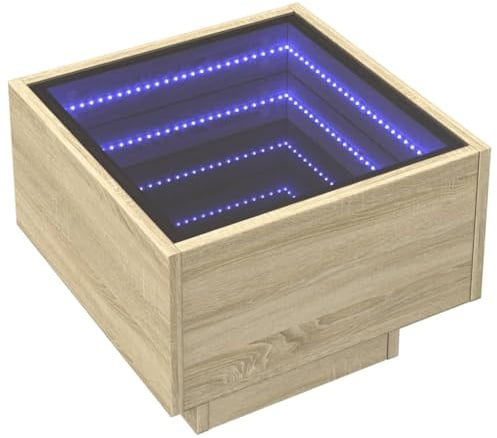 vidaXL Beistelltisch, Sofatisch mit LED Glasplatte, Couchtisch für Schlafzimmer Wohnzimmer, Nachttisch Teetisch, Sonoma Eiche Holzwerkstoff