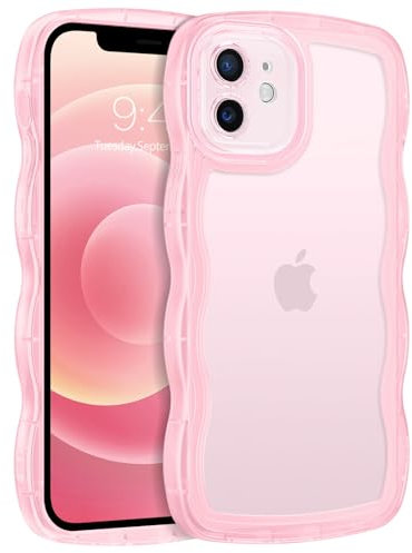 YINLAI Coque pour iPhone 12 Mini 5.4 Pouces, Etui en Silicone Souple, en Forme de Cadre Ondulé Mignon, Housse de Téléphone Antichoc Anti-Rayure Ultra-Mince Cover Case pour iPhone 12 Mini, Rose