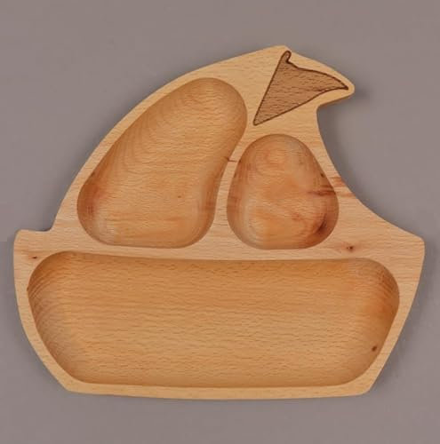 PURPLE TOMATO Assiettes en bois pour bébé et enfant, motif licorne, voiture, lapin, chien, bateau (bateau)