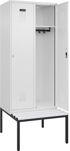 kaiserkraft | Spind Evolo Plus Sitzbank | 2 Abteile | weiß | B 800 mm | Zylinderschloss | mit untergebauter Sitzbank | Kunststoff