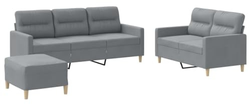 Willood Sofa 2-Sitzer + 3-Sitzer + Hocker Sofagarnitur Hellgrau Stoff