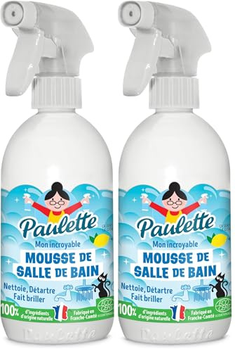 Paulette - Mousse de Salle de Bain Citron - Spray Nettoyant Détartrant Naturel et Ecocert - Fabriqué en France - 500 ml (Lot de 2)