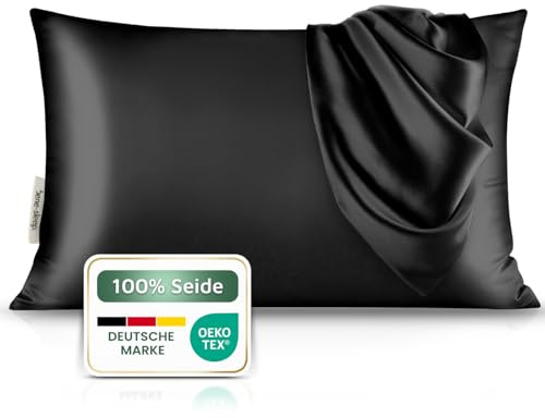 bene-sleep® Premium Seidenkissenbezug – 100 % Maulbeerseide 22 Momme | Verstärkte Nähte | Oeko-TEX Zertifiziert* | Anti-Frizz & Faltenreduzierung | hypoallergen & hautfreundlich (Schwarz, 40x60 cm)