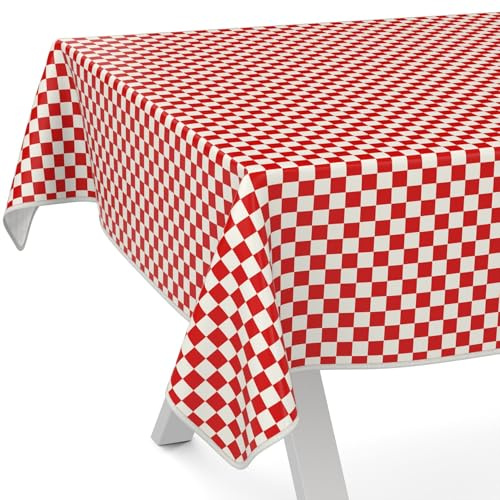 ANRO Nappe en toile cirée - Lavable, imperméable - Avec ourlet (bordé) - Motif à carreaux classiques - Rouge - 100 x 140 cm