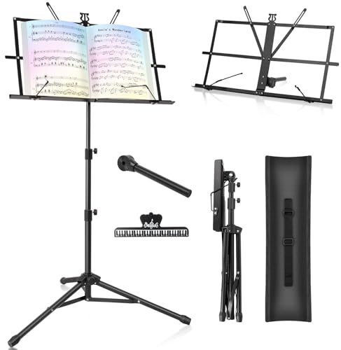 Notenständer Klappbar Stabil 2 in 1 Doppelnutzung Notenständer Gitarre Höhenverstellbar Notenpult mit Tragetasche Music Stand für Kinder und Erwachsene
