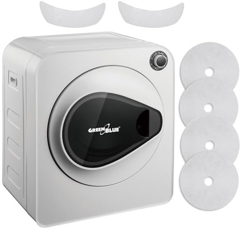 Green Blue GB405 Secadora de Ropa hasta 3kg | Secadora Eléctrica 830W de Evacuación | Independiente o de Pared Cinco Programas de Secado (Secadora GB405 + 2x Filtro)
